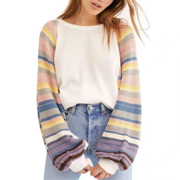 We the Free Rainbow Balloon Sleeve Sweater - Picture 2 of 9